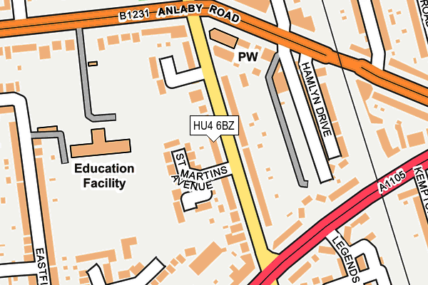 HU4 6BZ map - OS OpenMap – Local (Ordnance Survey) HU4 6BZ map - OS OpenMap – Local (Ordnance Survey)