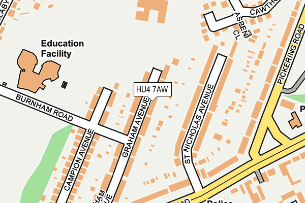 HU4 7AW map - OS OpenMap – Local (Ordnance Survey) HU4 7AW map - OS OpenMap – Local (Ordnance Survey)