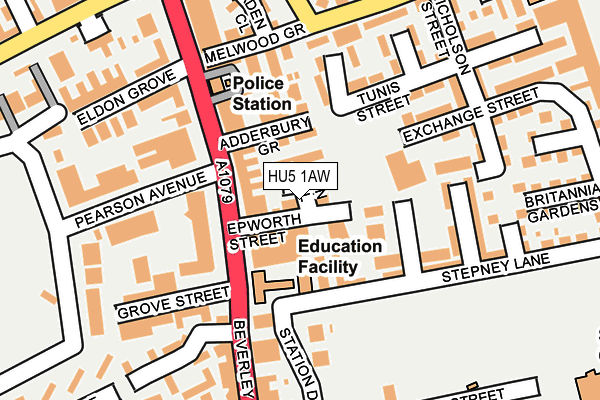 HU5 1AW map - OS OpenMap – Local (Ordnance Survey) HU5 1AW map - OS OpenMap – Local (Ordnance Survey)