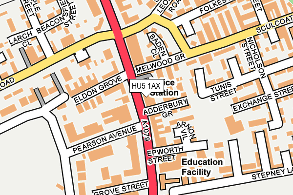 HU5 1AX map - OS OpenMap – Local (Ordnance Survey) HU5 1AX map - OS OpenMap – Local (Ordnance Survey)