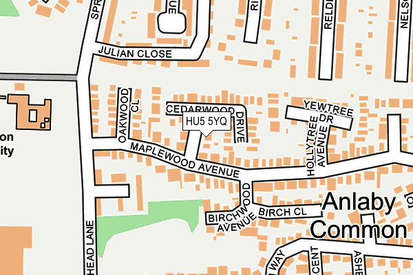HU5 5YQ map - OS OpenMap – Local (Ordnance Survey)