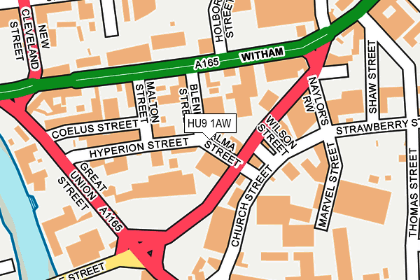 HU9 1AW map - OS OpenMap – Local (Ordnance Survey) HU9 1AW map - OS OpenMap – Local (Ordnance Survey)