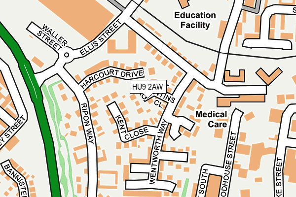 HU9 2AW map - OS OpenMap – Local (Ordnance Survey) HU9 2AW map - OS OpenMap – Local (Ordnance Survey)