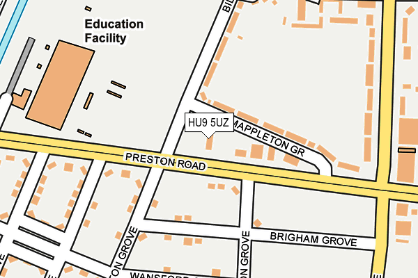 HU9 5UZ map - OS OpenMap – Local (Ordnance Survey)