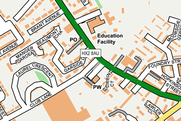 HX2 8AU map - OS OpenMap – Local (Ordnance Survey) HX2 8AU map - OS OpenMap – Local (Ordnance Survey)