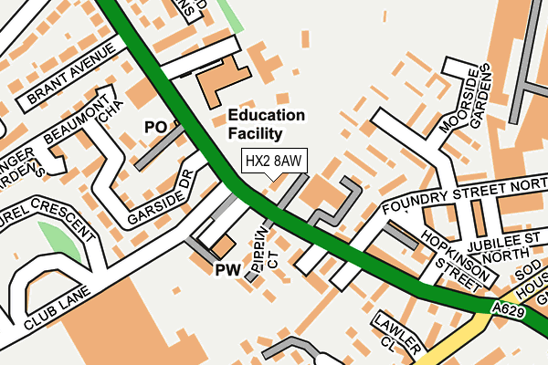 HX2 8AW map - OS OpenMap – Local (Ordnance Survey) HX2 8AW map - OS OpenMap – Local (Ordnance Survey)