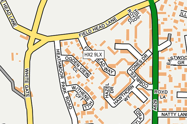 HX2 9LX map - OS OpenMap – Local (Ordnance Survey) HX2 9LX map - OS OpenMap – Local (Ordnance Survey)