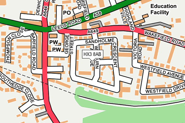 HX3 8AB map - OS OpenMap – Local (Ordnance Survey) HX3 8AB map - OS OpenMap – Local (Ordnance Survey)