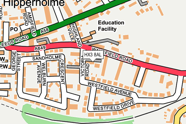 HX3 8AL map - OS OpenMap – Local (Ordnance Survey) HX3 8AL map - OS OpenMap – Local (Ordnance Survey)