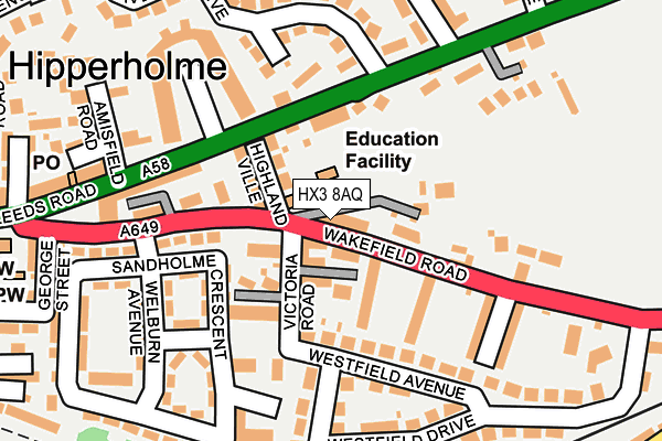 HX3 8AQ map - OS OpenMap – Local (Ordnance Survey)
