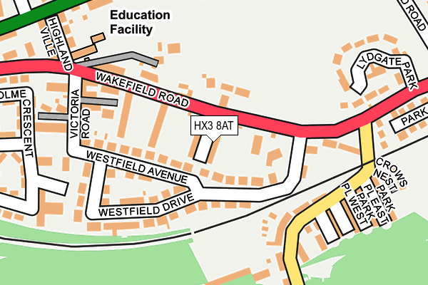 HX3 8AT map - OS OpenMap – Local (Ordnance Survey) HX3 8AT map - OS OpenMap – Local (Ordnance Survey)