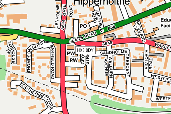 HX3 8DY map - OS OpenMap – Local (Ordnance Survey)