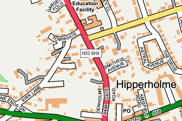 HX3 8HX map - OS OpenMap – Local (Ordnance Survey) HX3 8HX map - OS OpenMap – Local (Ordnance Survey)