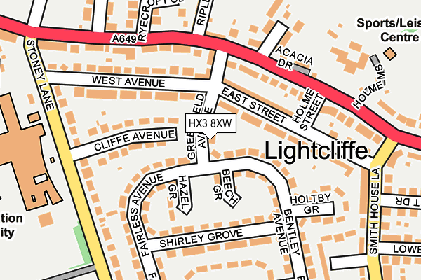 HX3 8XW map - OS OpenMap – Local (Ordnance Survey) HX3 8XW map - OS OpenMap – Local (Ordnance Survey)