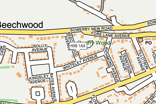 HX6 1AX map - OS OpenMap – Local (Ordnance Survey) HX6 1AX map - OS OpenMap – Local (Ordnance Survey)