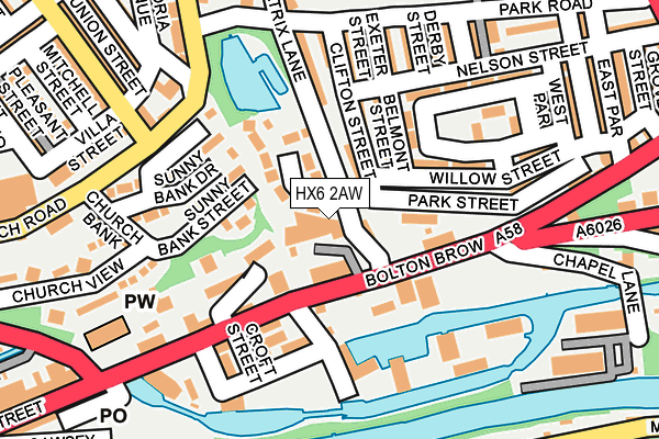 HX6 2AW map - OS OpenMap – Local (Ordnance Survey) HX6 2AW map - OS OpenMap – Local (Ordnance Survey)