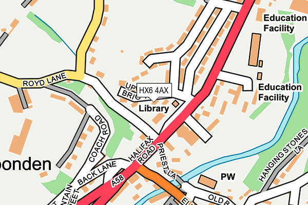 HX6 4AX map - OS OpenMap – Local (Ordnance Survey) HX6 4AX map - OS OpenMap – Local (Ordnance Survey)