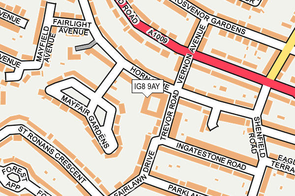 IG8 9AY map - OS OpenMap – Local (Ordnance Survey) IG8 9AY map - OS OpenMap – Local (Ordnance Survey)