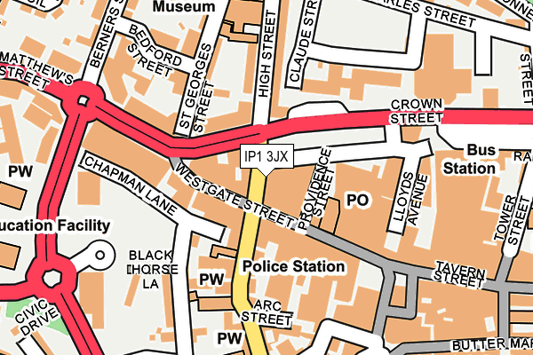 IP1 3JX map - OS OpenMap – Local (Ordnance Survey)
