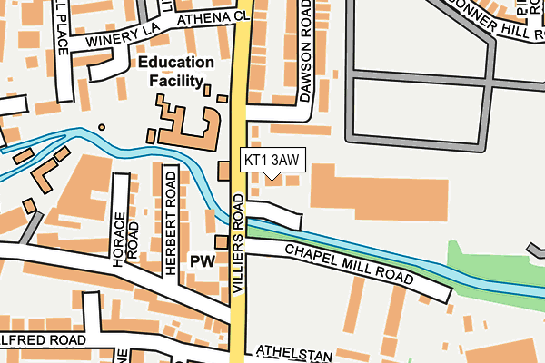 KT1 3AW map - OS OpenMap – Local (Ordnance Survey) KT1 3AW map - OS OpenMap – Local (Ordnance Survey)