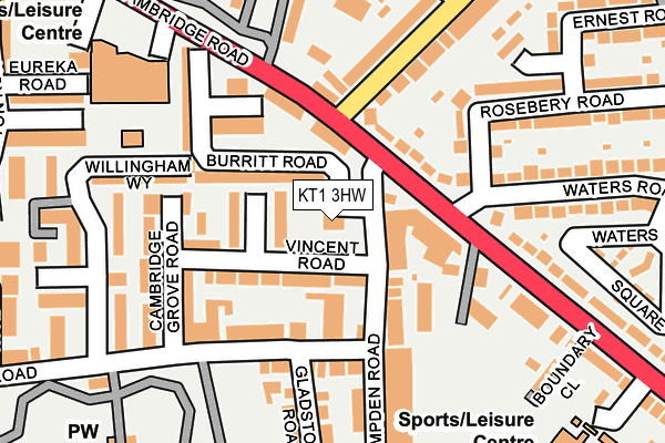 KT1 3HW map - OS OpenMap – Local (Ordnance Survey) KT1 3HW map - OS OpenMap – Local (Ordnance Survey)