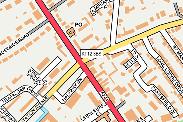 KT12 3BS map - OS OpenMap – Local (Ordnance Survey) KT12 3BS map - OS OpenMap – Local (Ordnance Survey)