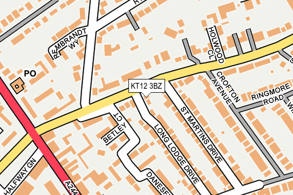 KT12 3BZ map - OS OpenMap – Local (Ordnance Survey) KT12 3BZ map - OS OpenMap – Local (Ordnance Survey)