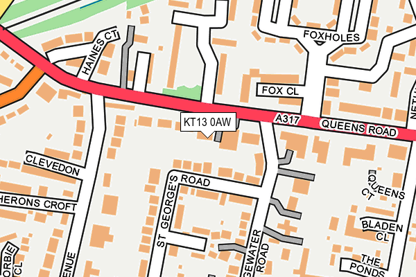 KT13 0AW map - OS OpenMap – Local (Ordnance Survey) KT13 0AW map - OS OpenMap – Local (Ordnance Survey)