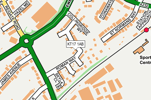 KT17 1AB map - OS OpenMap – Local (Ordnance Survey) KT17 1AB map - OS OpenMap – Local (Ordnance Survey)