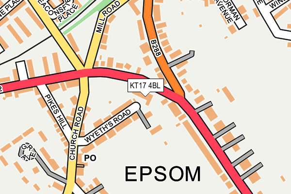 KT17 4BL map - OS OpenMap – Local (Ordnance Survey) KT17 4BL map - OS OpenMap – Local (Ordnance Survey)