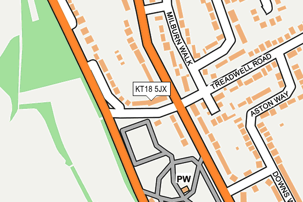 KT18 5JX map - OS OpenMap – Local (Ordnance Survey) KT18 5JX map - OS OpenMap – Local (Ordnance Survey)