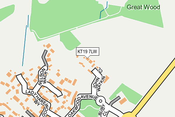 KT19 7LW map - OS OpenMap – Local (Ordnance Survey) KT19 7LW map - OS OpenMap – Local (Ordnance Survey)