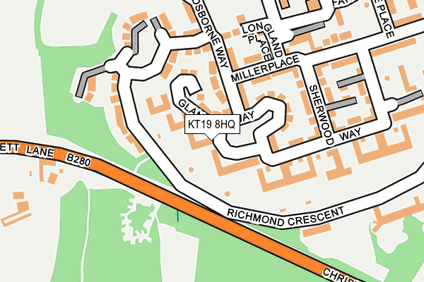 KT19 8HQ map - OS OpenMap – Local (Ordnance Survey) KT19 8HQ map - OS OpenMap – Local (Ordnance Survey)