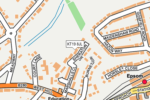 KT19 8JL map - OS OpenMap – Local (Ordnance Survey) KT19 8JL map - OS OpenMap – Local (Ordnance Survey)