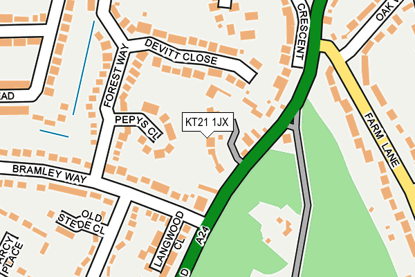 KT21 1JX map - OS OpenMap – Local (Ordnance Survey)