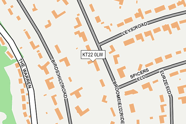 KT22 0LW map - OS OpenMap – Local (Ordnance Survey) KT22 0LW map - OS OpenMap – Local (Ordnance Survey)