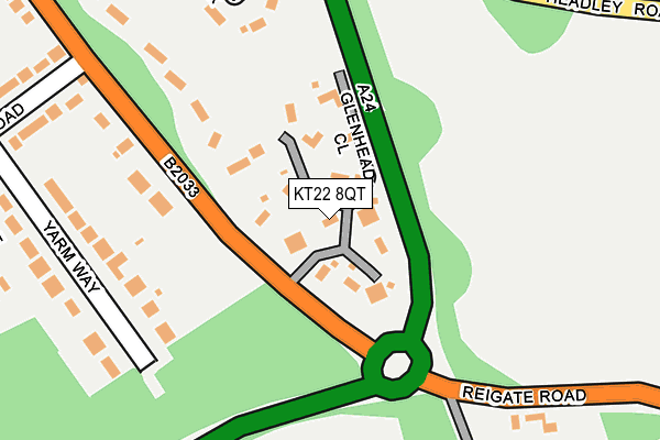 KT22 8QT map - OS OpenMap – Local (Ordnance Survey) KT22 8QT map - OS OpenMap – Local (Ordnance Survey)
