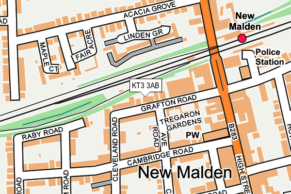 KT3 3AB map - OS OpenMap – Local (Ordnance Survey) KT3 3AB map - OS OpenMap – Local (Ordnance Survey)
