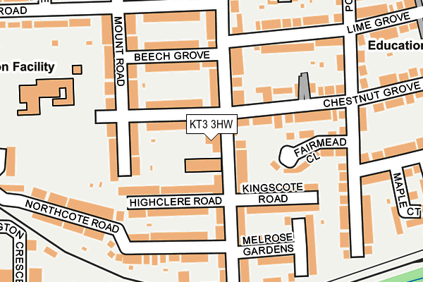 KT3 3HW map - OS OpenMap – Local (Ordnance Survey) KT3 3HW map - OS OpenMap – Local (Ordnance Survey)