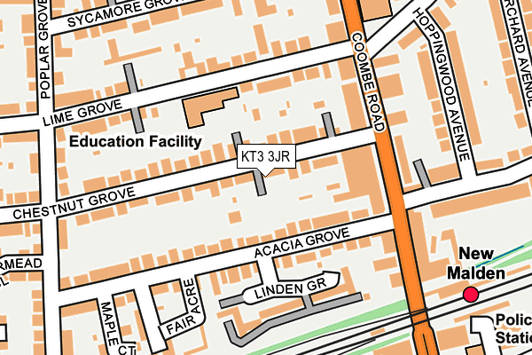 KT3 3JR map - OS OpenMap – Local (Ordnance Survey) KT3 3JR map - OS OpenMap – Local (Ordnance Survey)