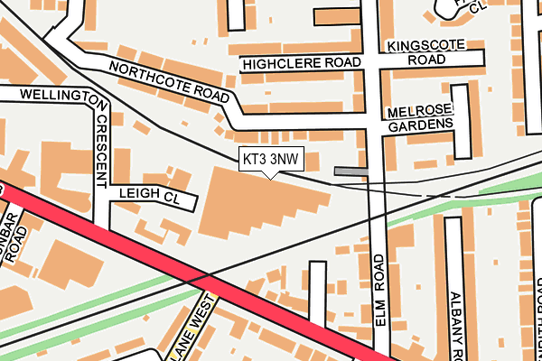 KT3 3NW map - OS OpenMap – Local (Ordnance Survey) KT3 3NW map - OS OpenMap – Local (Ordnance Survey)