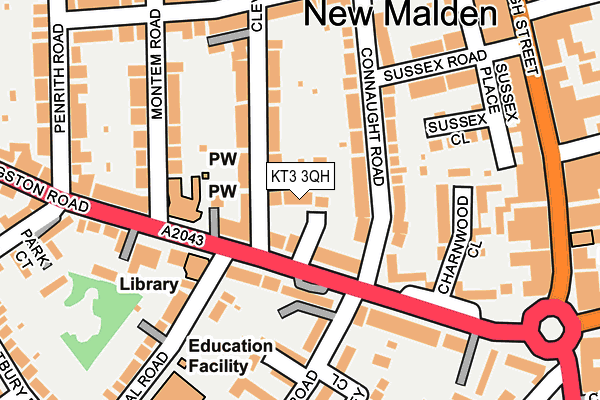 KT3 3QH map - OS OpenMap – Local (Ordnance Survey) KT3 3QH map - OS OpenMap – Local (Ordnance Survey)