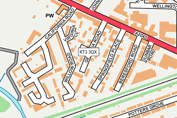 KT3 3QX map - OS OpenMap – Local (Ordnance Survey) KT3 3QX map - OS OpenMap – Local (Ordnance Survey)