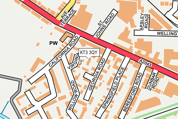 KT3 3QY map - OS OpenMap – Local (Ordnance Survey) KT3 3QY map - OS OpenMap – Local (Ordnance Survey)