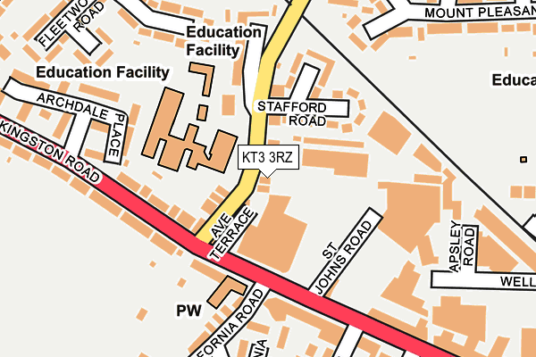 KT3 3RZ map - OS OpenMap – Local (Ordnance Survey) KT3 3RZ map - OS OpenMap – Local (Ordnance Survey)