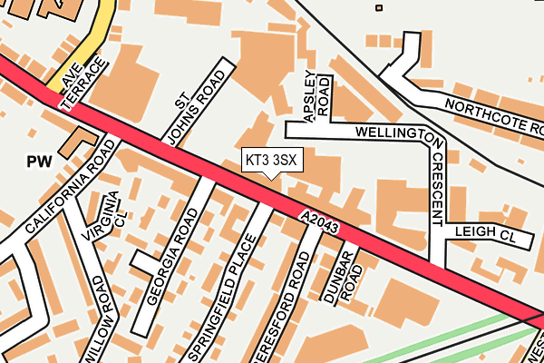 KT3 3SX map - OS OpenMap – Local (Ordnance Survey) KT3 3SX map - OS OpenMap – Local (Ordnance Survey)