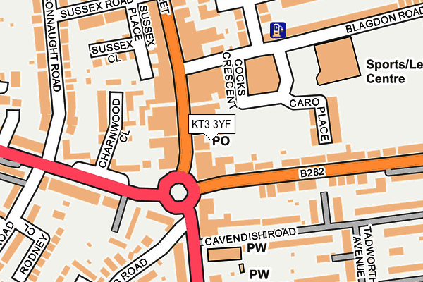 KT3 3YF map - OS OpenMap – Local (Ordnance Survey) KT3 3YF map - OS OpenMap – Local (Ordnance Survey)