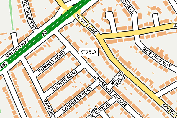 KT3 5LX map - OS OpenMap – Local (Ordnance Survey) KT3 5LX map - OS OpenMap – Local (Ordnance Survey)
