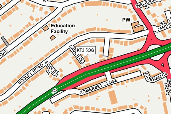 KT3 5QG map - OS OpenMap – Local (Ordnance Survey) KT3 5QG map - OS OpenMap – Local (Ordnance Survey)