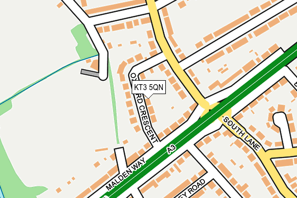 KT3 5QN map - OS OpenMap – Local (Ordnance Survey) KT3 5QN map - OS OpenMap – Local (Ordnance Survey)